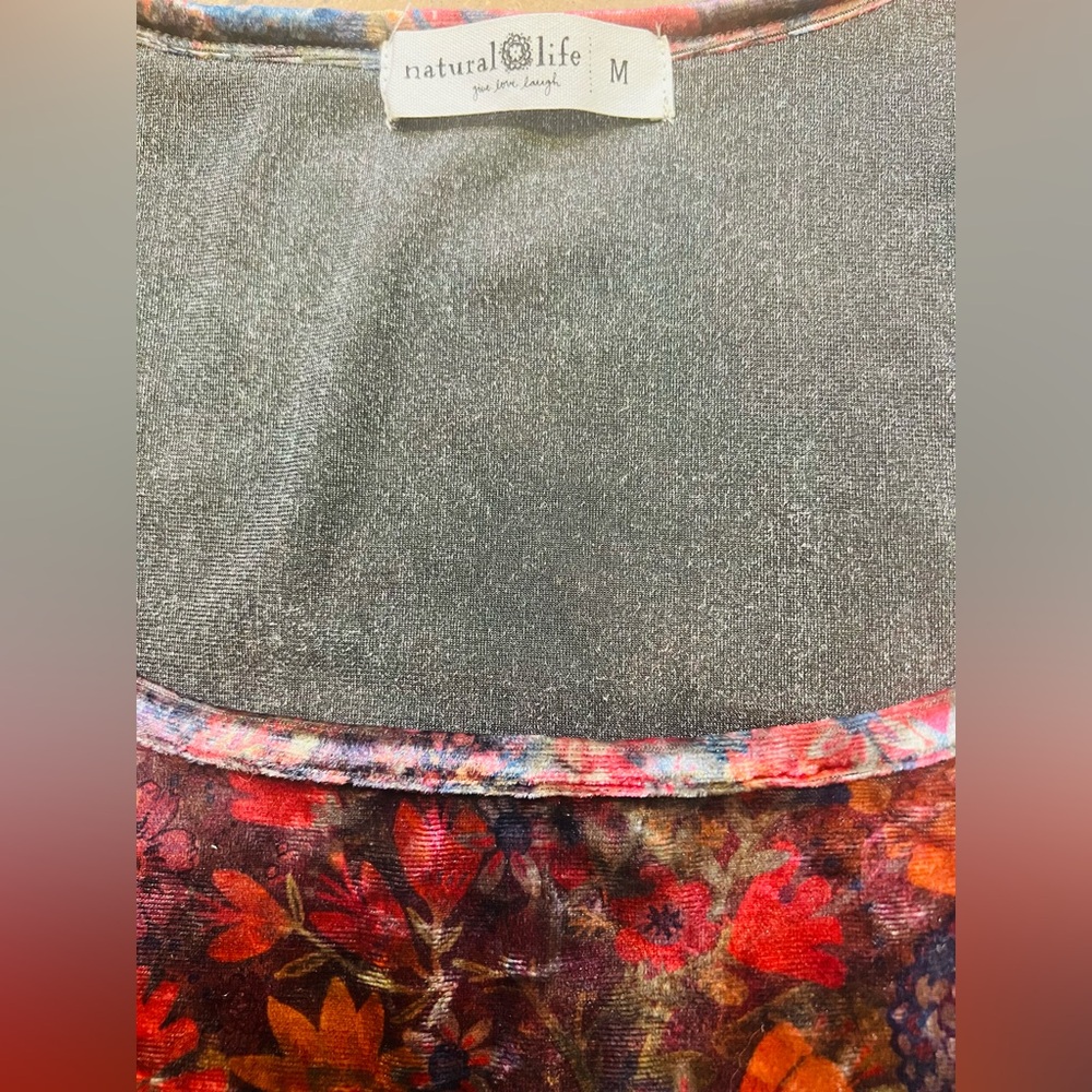 Natural Life Velvet Floral Boho Top Tagged M Fits XS Small - Picture 8 of 9